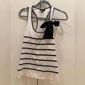 bebe Black and White Striped Tank Top with Bow